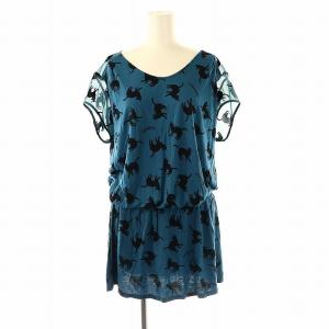 ヒステリックグラマー ネコ柄 フレンチスリーブ ワンピース カットソー ブラウジング F ブルーグリーン