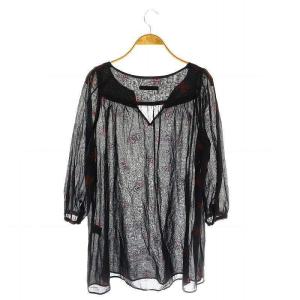 HYSTERIC GLAMOUR ヒスベア シースルーブラウス チュニック丈 七分袖 F ブラック レッド /ES OS