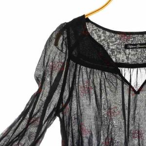 HYSTERIC GLAMOUR ヒスベア シースルーブラウス チュニック丈 七分袖 F ブラック レッド /ES OS