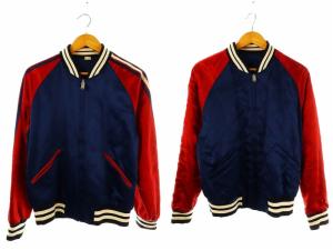 リバーシブル サテン ボンバージャケット 50 ネイビー レッド 501100