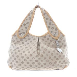 ハンドバッグ 総柄 チャーム キャンバス 茶 ブラウン /SB OS