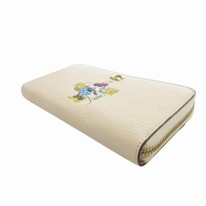 COACH × ディズニー コラボ 美品 長財布 ウォレット ラウンドファスナー ミニーマウス レザー ベージュ CH472