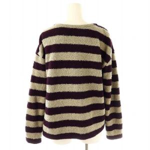 HYSTERIC GLAMOUR ニット セーター ボーダー ワッペン 長袖 F ダークパープル グレー /ES OS