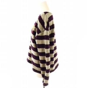 HYSTERIC GLAMOUR ニット セーター ボーダー ワッペン 長袖 F ダークパープル グレー /ES OS