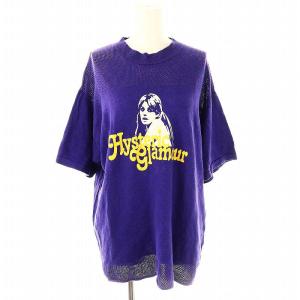 サマーニット セーター リネン ロゴ 半袖 F パープル 黄色 白 /ES OS