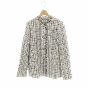 23SS Crevon Trudel ツイードジャケット ノーカラー フリンジ 038 白 青 黒 /MI