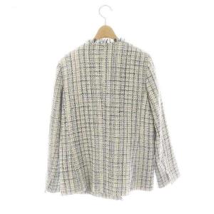 theory luxe 23SS Crevon Trudel ツイードジャケット ノーカラー フリンジ 038 白 青 黒 /MI