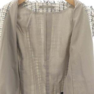 theory luxe 23SS Crevon Trudel ツイードジャケット ノーカラー フリンジ 038 白 青 黒 /MI