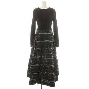 24AW ティアードタフタドッキングワンピース 長袖 ロング ニット リブ チェック 切替 1 黒 /NR