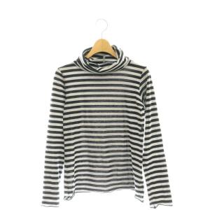 ボーダー タートルネックカットソー 長袖 1 黒 ブラック グレー /AT OS