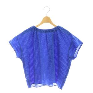 ワッフル ギャザー フレンチスリーブ ブラウス 半袖 F 青 ブルー 1516-162-1597 /AT