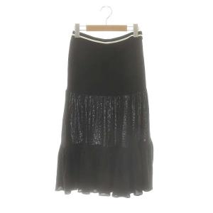 ニット ティアード スカート フレア ロング ミモレ丈 36 ブラック /DF OS