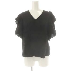 24SS ファジーリネンラッフルブラウス 半袖 ブラック /HK OS