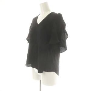 NOBLE 24SS ファジーリネンラッフルブラウス 半袖 ブラック /HK OS