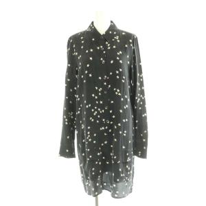 フェム FEMME シルク 星柄 長袖 シャツワンピース S/P 黒 オフホワイト /MI OS