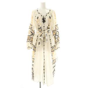 23SS キカカフタンワンピース ロング リネン混 36 ホワイト