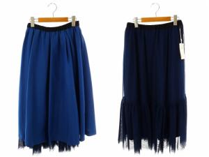 24AW ツイル2WAY スカート フレア ロング リバーシブル 36 ブルー /DF OS