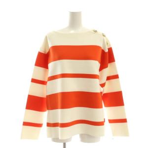 23SS ボーダールーズニットトップ セーター 長袖 36 白 ホワイト オレンジ 0323143185