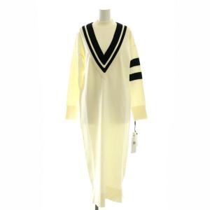 23AW バイカラーVネックニットワンピース ロング 長袖 36 白 /HK OS