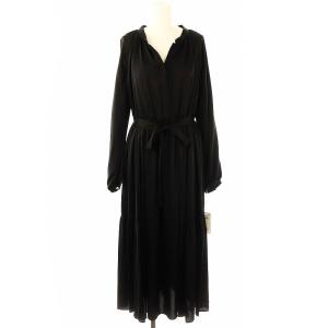 24AW シルキーカフタンワンピース ロング 長袖 36 ブラック /DF OS