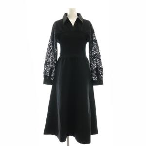 23AW レースレイヤードニットワンピース ミモレ ロング スキッパー 36 黒 ブラック