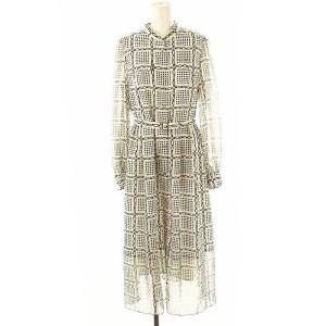 25SS チェーンチェック柄 ワンピース 38 白 黒