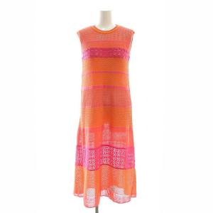 23SS バイカラーナローニットワンピース ノースリーブ 36 オレンジ ピンク