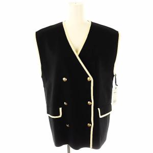 24SS バイカラーニットベスト 前開き Vネック 36 黒 ブラック 白 ホワイト 0324257070
