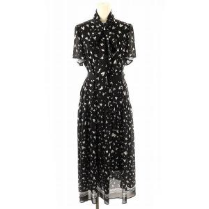 24AW ハートレオパードプリントワンピース ロング 半袖 36 ブラック ホワイト