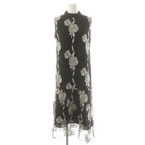 24SS ハイネック刺繍ワンピース ロング ノースリーブ 36 ブラック ホワイト