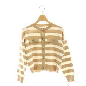 24SS ニットボーダーカーディガン 長袖 36 ベージュ