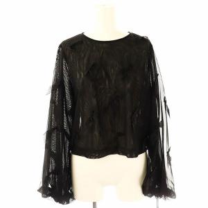 24AW リボンチュールトップ ブラウス 長袖 ショート丈 36 黒 ブラック 0324341133 /AT