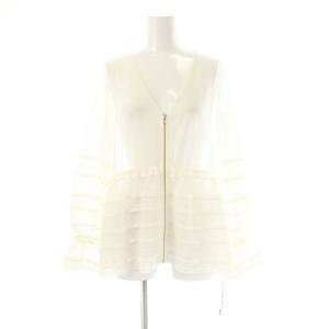24SS シアーフリルニットカーディガン 長袖 薄手 Vネック ジップアップ 36 白 /NR OS
