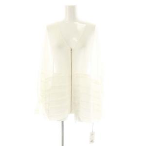 24SS シアーフリルニットカーディガン 長袖 薄手 Vネック ジップアップ 36 白 /NR OS