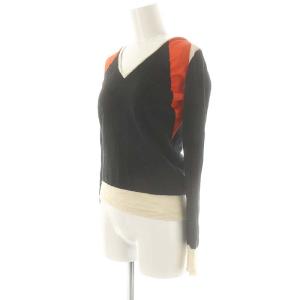 JOSEPH ウールシルクナイロンVネックトップス ニット セーター カシミヤ混 M ブラック オレンジ アイボリー