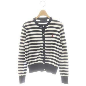 ボーダークルーネックカーディガン ニット 長袖 S 紺 白 ネイビー ホワイト 211780396001