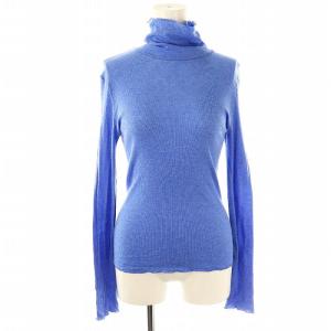 コットンシルクリブ タートルネックプルオーバー ニット カットソー 長袖 S 青 ブルー /NR OS