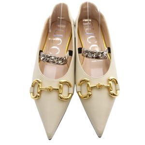 GUCCI レザー ホースビット フラットパンプス 36 オフホワイト 621161