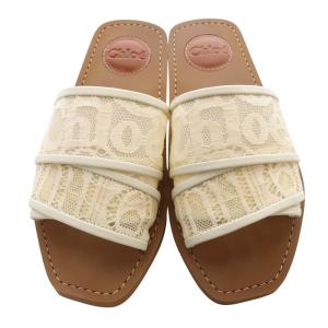 Chloe WOODY レース サンダル スクエアトゥ 36 茶色 ブラウン