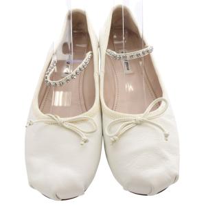 miumiu レザー ビジュー バレエシューズ 36.5 ホワイト