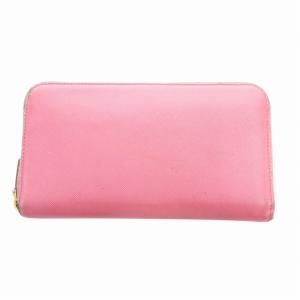 PRADA 長財布 ウォレット 三角プレート ラウンドファスナー サフィアーノ レザー ピンク /HO AA