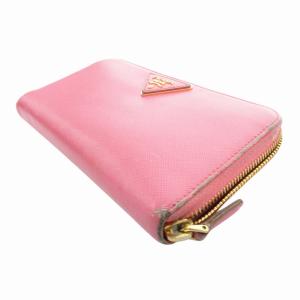 PRADA 長財布 ウォレット 三角プレート ラウンドファスナー サフィアーノ レザー ピンク /HO AA
