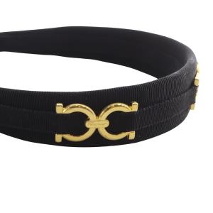 Salvatore Ferragamo ダブルガンチーニ キャンバス カチューシャ ロゴ 黒 ブラック ゴールド色 /SR20 OH