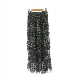 フラワーティアードロングスカート マキシ丈 34 ブラック マルチカラー /DF OS