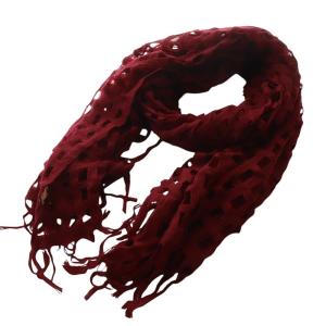 ストール マフラー カットワークデザイン フリンジ ボルドー /YO6 SH