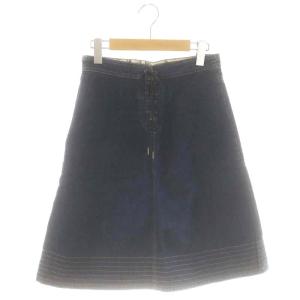 レースアップ デニムスカート 台形スカート ひざ丈 M ブルー /DF OS SH
