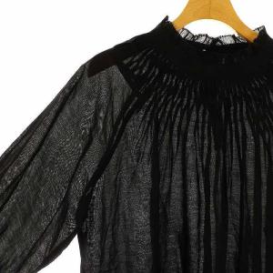 Spick&Span 23AW コットンボイルタックフリルブラウス 長袖 黒