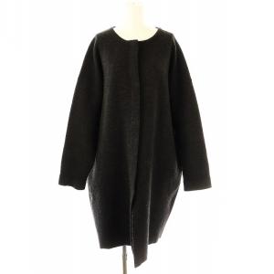 24AW ロングニットコート ノーカラー F ダークグレー /HK OS