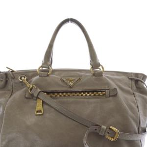 PRADA レザー 三角プレート 2WAY ハンドバッグ ブラウン BN1921