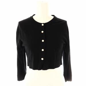 パールボタン ニット カーディガン クロップド ショート丈 シルク 36 ブラック /ES OS